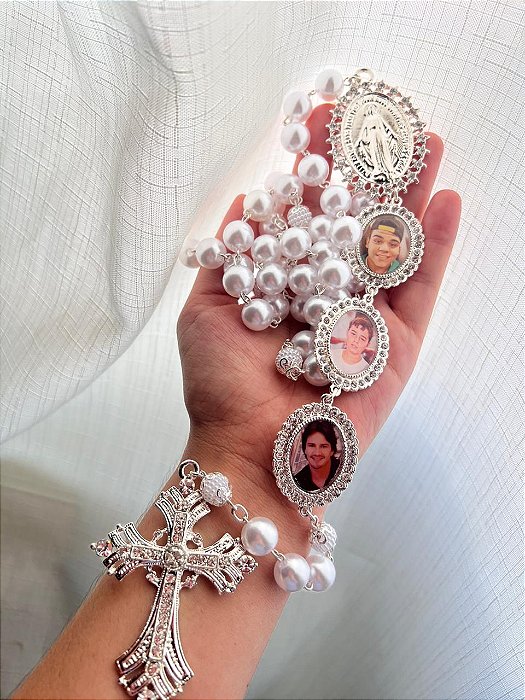 Terço de noiva personalizado com relicário triplo