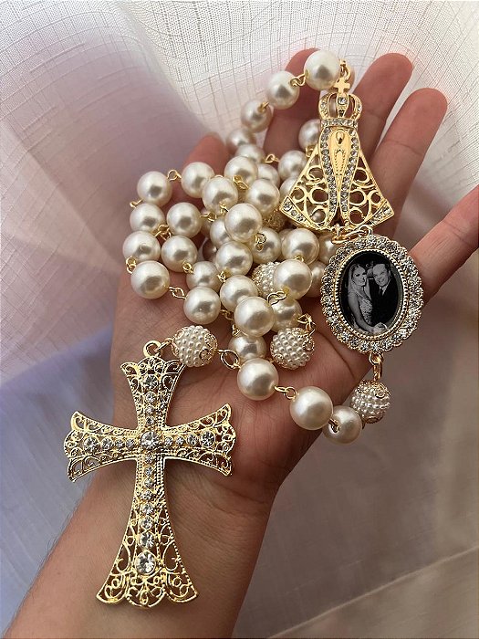 Terço de noiva personalizado de nossa senhora Aparecida com relicário