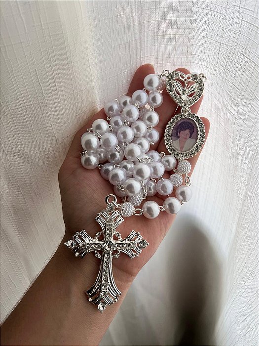 Terço de noiva Personalizado do divino espirito santo com relicário Prata