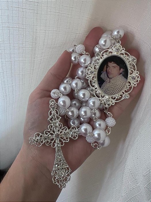 Terço de noiva Personalizado com relicário Prata
