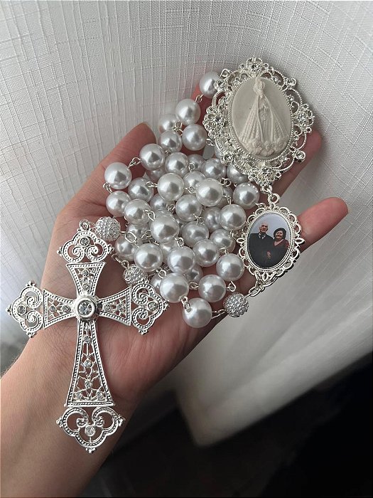 Terço de noiva personalizado de nossa senhora de aparecida com foto