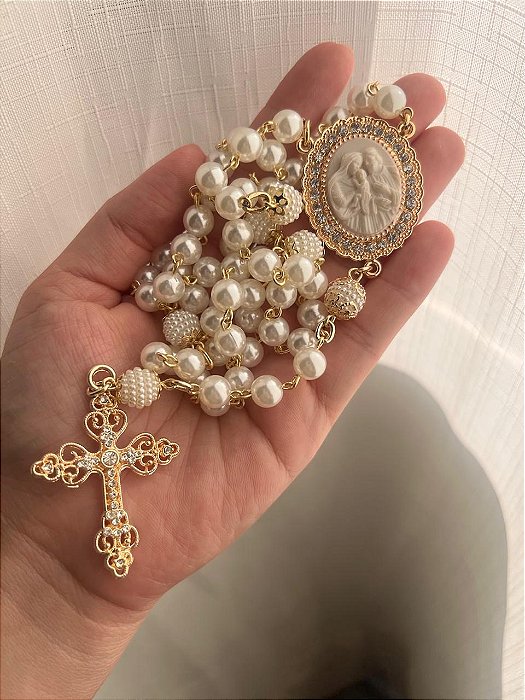 Terço personalizado Sagrada Familia Dourado
