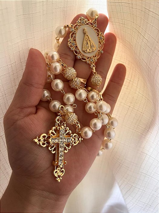 Terço de Nossa Senhora Aparecida Dourado Modelo 06