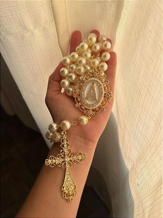 Terço de Nossa Senhora Aparecida Dourado Modelo 08