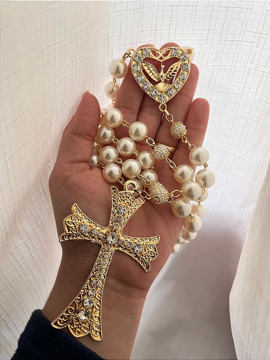 Terço Divino Espirito Santo Dourado Modelo