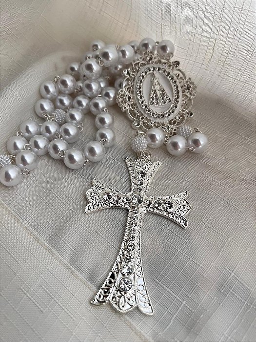 Terço de nossa senhora aparecida Prata modelo 01