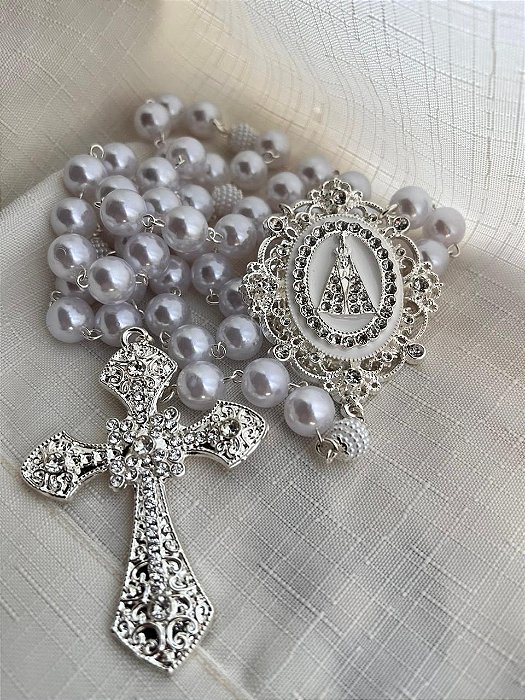 Terço de Nossa Senhora Aparecida Prata Modelo 02