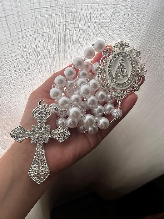 Terço de Nossa Senhora Aparecida Prata Modelo 05