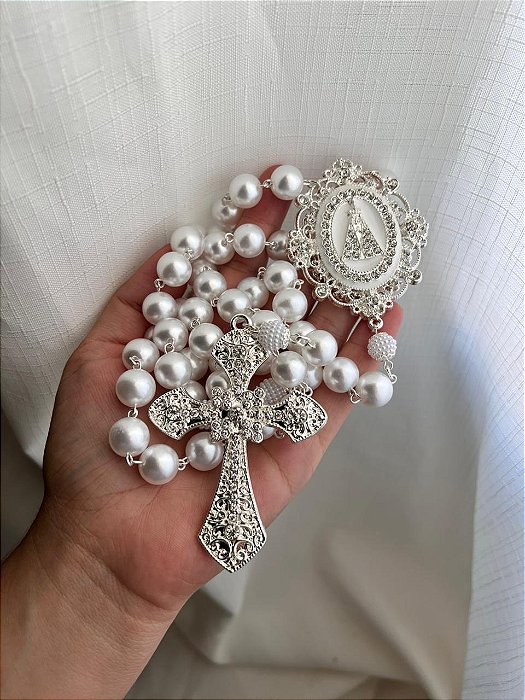 Terço de Nossa Senhora Aparecida Prata Modelo 06