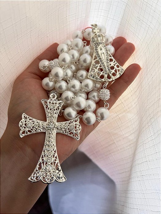 Terço de Nossa Senhora Aparecida Prata Modelo 08