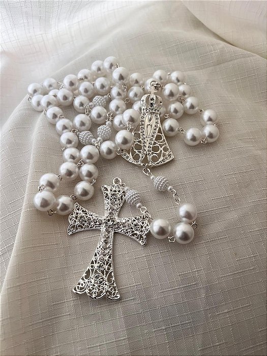 Terço de Nossa Senhora Aparecida Prata Modelo 09