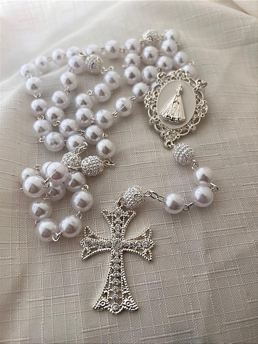 Terço de Nossa Senhora Aparecida Prata Modelo 10