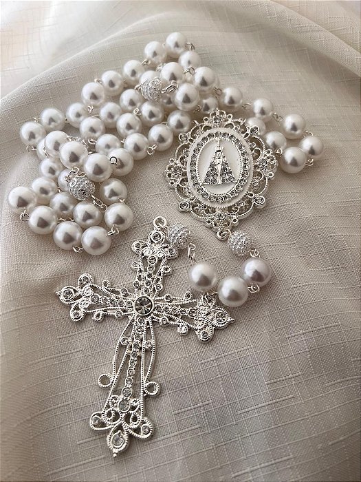 Terço de Nossa Senhora Aparecida Prata Modelo 11