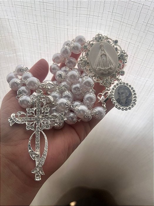 Terço de Nossa Senhora Aparecida Prata Modelo 14
