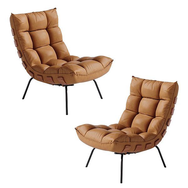 Kit 2 Poltronas Costela Em Corino Marrom