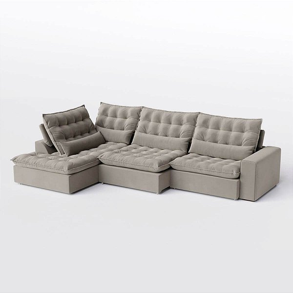 Sofá Volt com Chaise 2,80m em Veludo Castor Cascalho