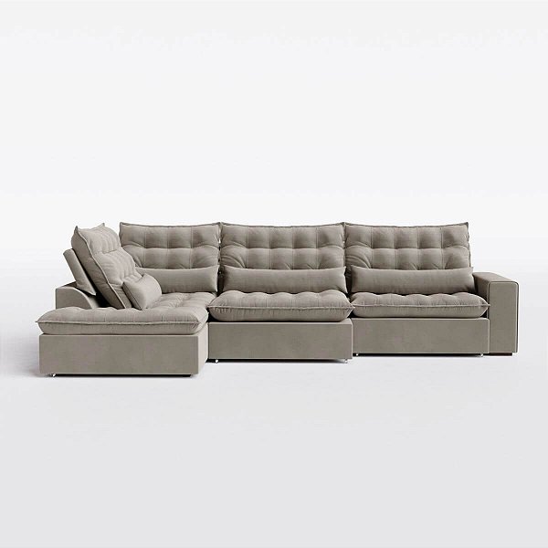 Sofá Volt com Chaise 3,00m em Veludo Castor Cascalho