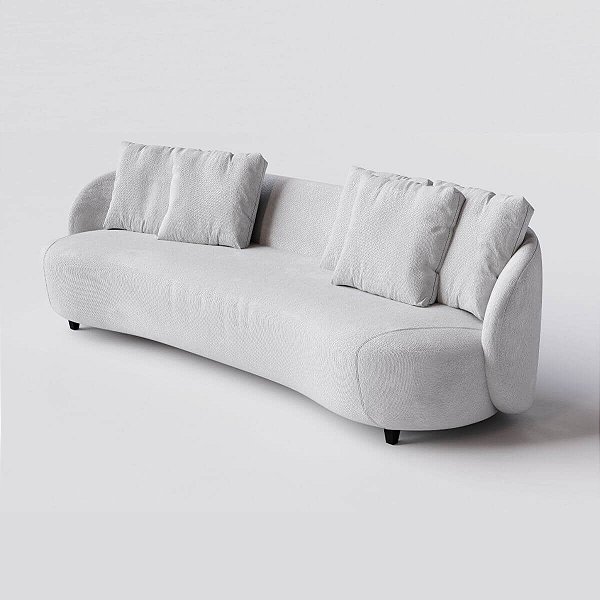 Sofá Living Fixo Mônaco 2,40m em Bouclé Branco Cru