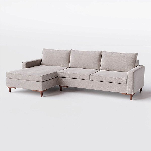 Sofá Living Fixo Viena com Chaise 2,70m em Linho Bege Avelã
