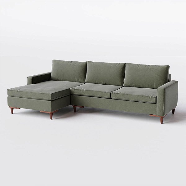 Sofá Living Fixo Viena com Chaise 2,70m em Linho Verde
