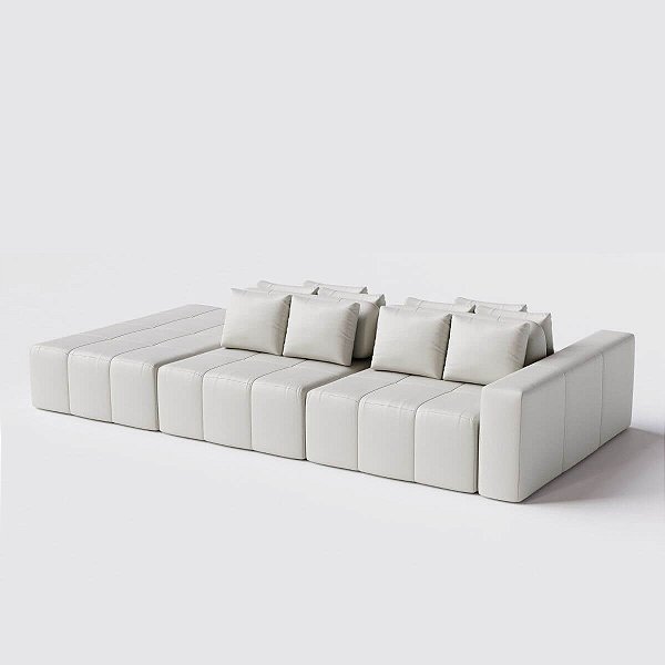 Sofá Modulado Ilha Santorini 3,80m x 1,80m em Couro Off White