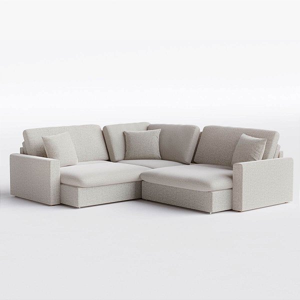 Sofá Cama Bélgica de Canto 2,60m x 2,25m em Bouclé Off White Pérola