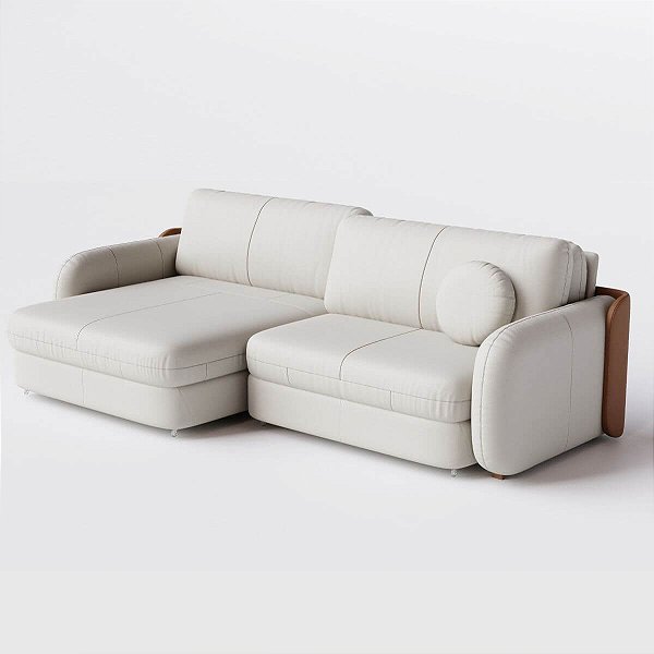 Sofá Cama New Denver Sem Caixa 2,00m em Couro Off White e Couro Brown