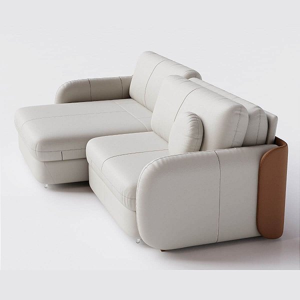 Sofá Cama New Denver Sem Caixa 2,20m em Couro Off White e Couro Brown