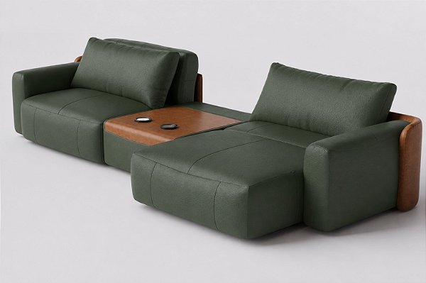 Sofá Cama Ibiza Com Console 2,45m em Couro Legítimo Verde Musgo