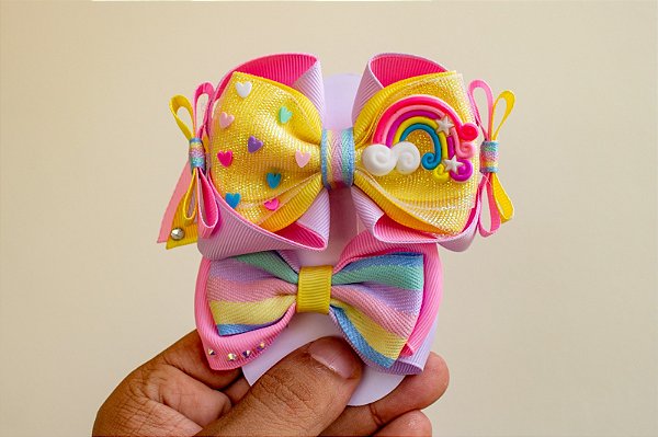 Kit de Laços com Aplique de Arco Íris