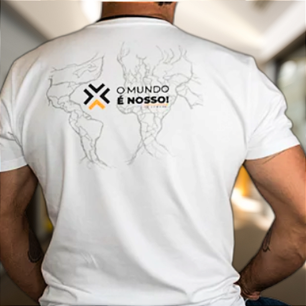 CAMISA MASC. "O MUNDO É NOSSO" ALGODÃO EGÍPCIO - COR BRANCA