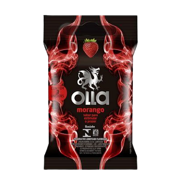 3 Preservativos Olla Morango Sabor Para Estimular O Prazer