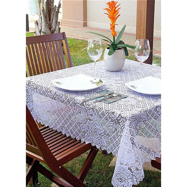 Toalha de Mesa Quadrada de Renda Branca 140x140m