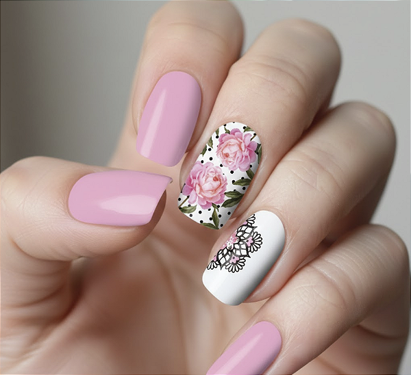 Adesivo para Unhas 3D Flor Rosa Hannah Cartela 12 Adesivos C855