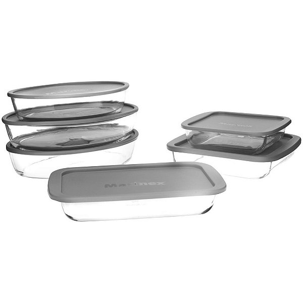 Conjunto de Assadeiras de Vidro Marinex 6 Peças Cinza