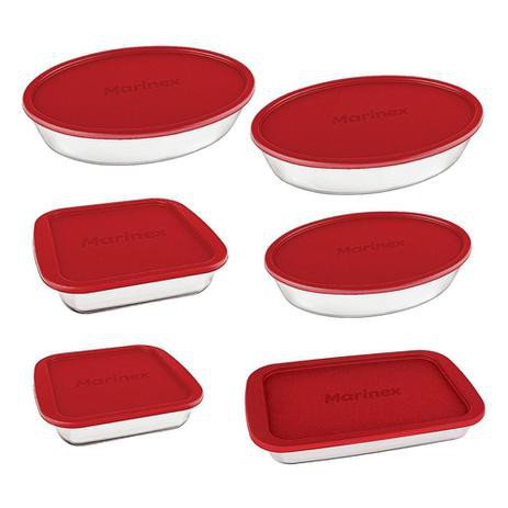 Conjunto de Assadeiras de Vidro Marinex 6 Peças Vermelho