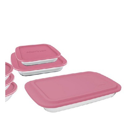 Conjunto de Assadeiras Grandes Retangular Quadrada Rosa 3 Peças Tampa Marinex