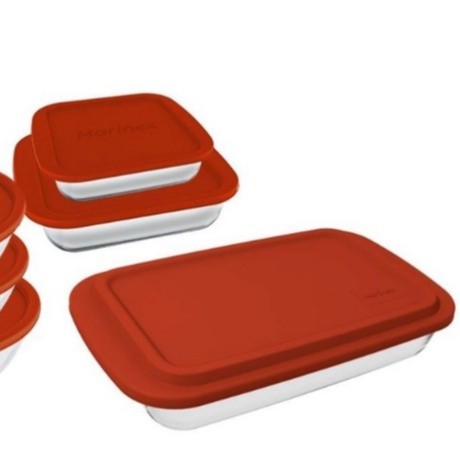 Conjunto de Assadeiras Grandes Retangular Quadrada 3 Peças com Tampa Marinex Vermelho