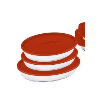 Conjunto de Assadeiras Grandes Ovais 3 Peças Tampa Marinex Vermelho