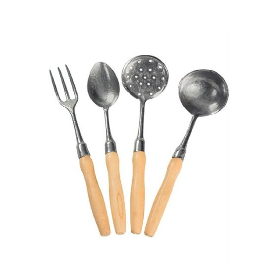 Kit 04 Talheres para servir Aluminio com Cabo de Madeira