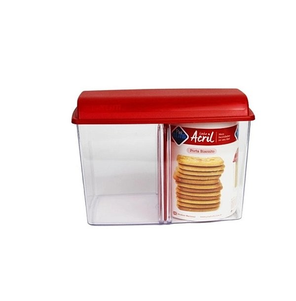 Porta Biscoito Bolacha Vermelho de Acrílico com Tampa + Divisória