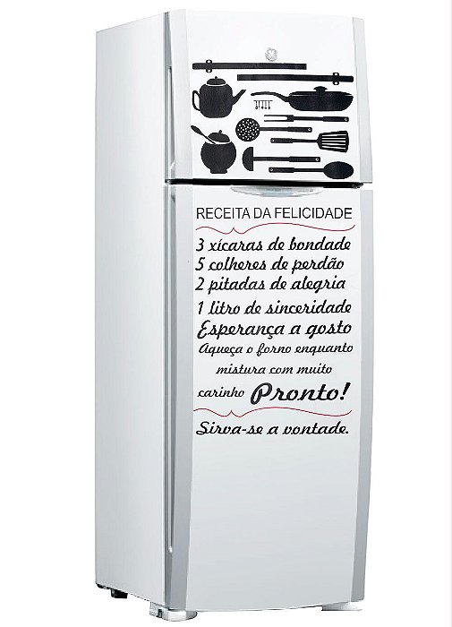 Adesivo Receita da Felicidade Decorativo para Geladeira, Móveis ou Paredes