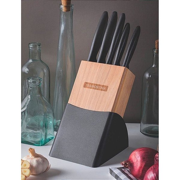 Conjunto de Facas Tramontina Plenus em Inox e Polipropileno com Cepo – 6 Peças