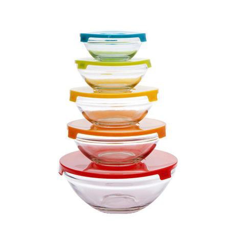 Potes Vidro com Tampas Coloridas 5 peças - Casambiente
