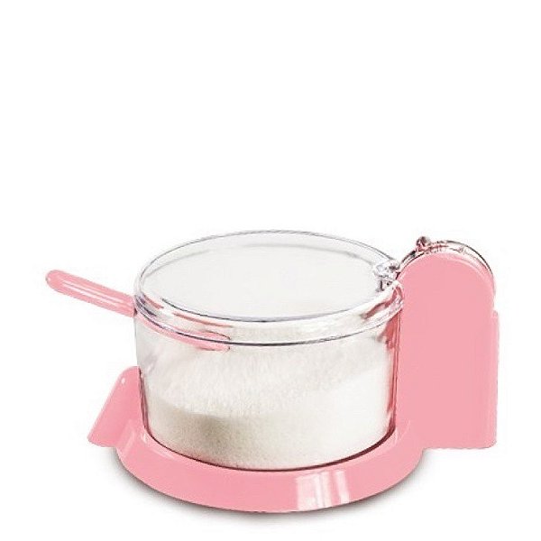 Açucareiro Rosa com Tampa e Alça + Colher Acrílica