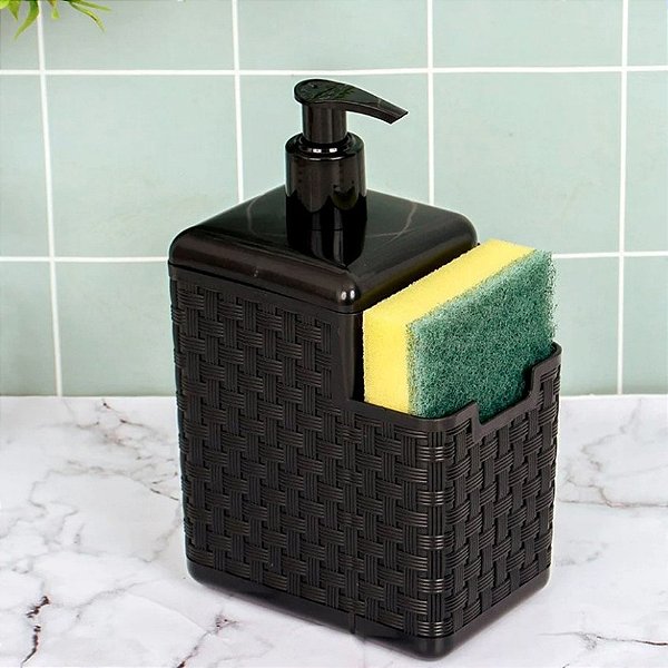 Porta Detergente Esponja Preto com Bico Dosador - Rattan