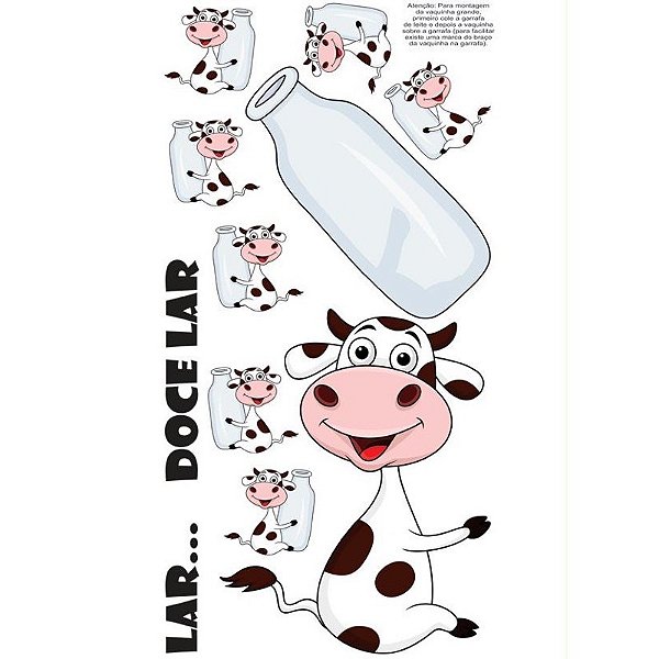 Adesivo Decorativo para Geladeira, Móveis ou Paredes Vaquinha com Garrafa de Leite