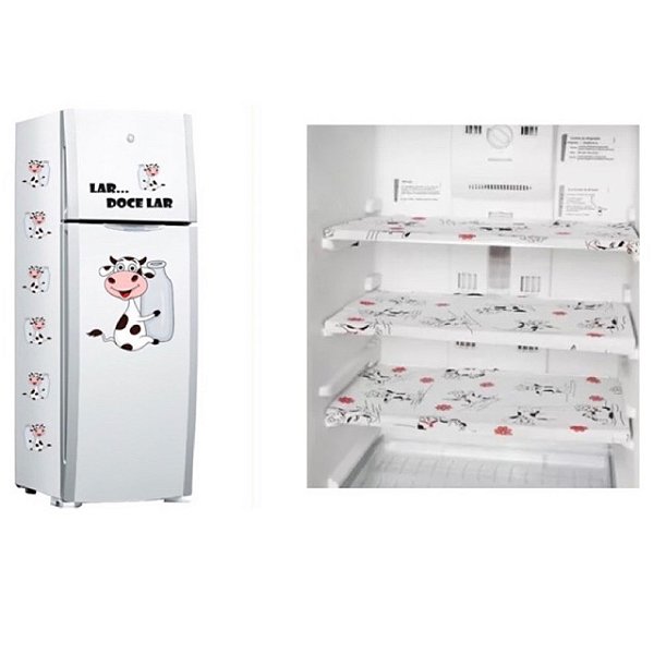 Kit 3 Toalhas para Geladeira Vaquinha + Cartela de Adesivos para Geladeira Vaquinha e Leite