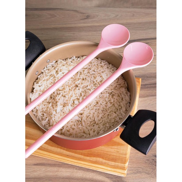 Kit 2 Colheres Rosa para Mexer Suco Liquidos Cabo Longo