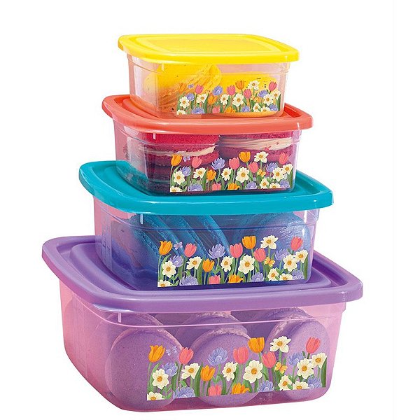 Kit 4 Potes Quadrados Tulipas Colorido